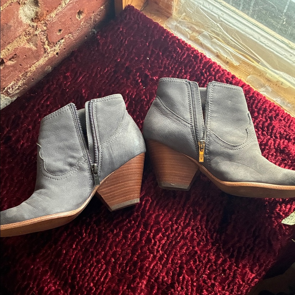 Frye Gray Leather Ankle Booties